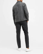 Men's Slate Grey Suede Original Leather Trucker Jacket