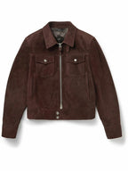 Men's Dark Chocolate Brown Suede Original Premium Leather Trucker Jacket