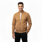 Men's Camel Tan Suede Original Premium Leather Stand-Collar Bomber Jacket