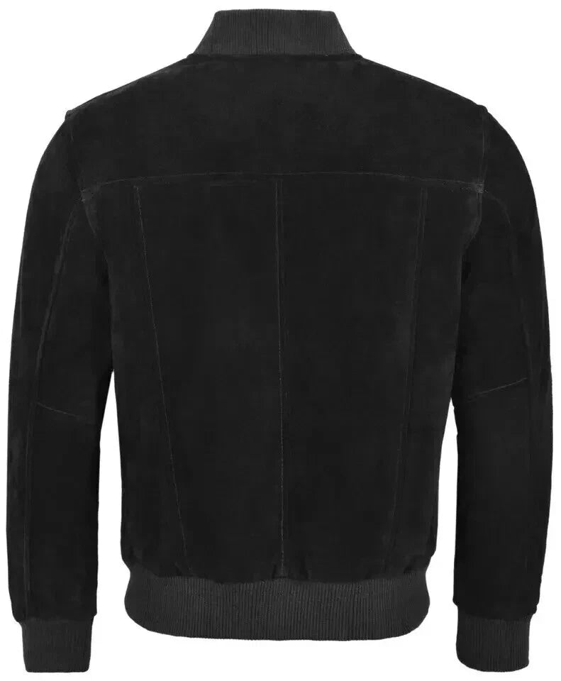 Men's Jet Black Suede Original Premium Leather Bomber Jacket