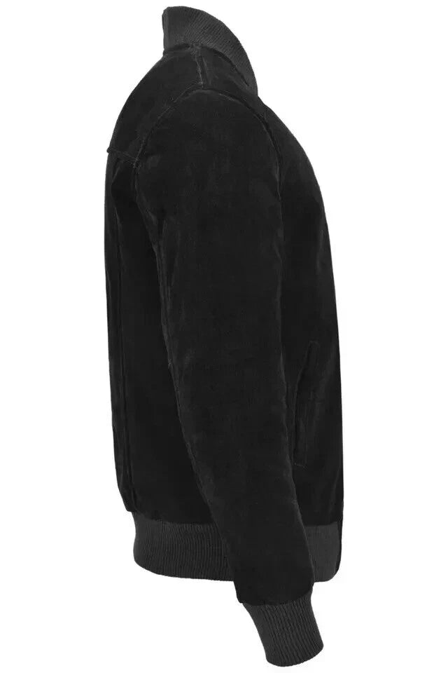 Men's Jet Black Suede Original Premium Leather Bomber Jacket