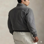 Men's Washed Charcoal Grey Suede Premium Original Leather Harrington Jacket