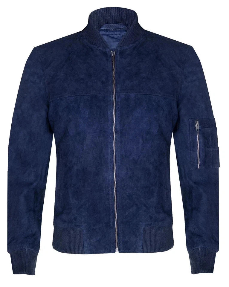 Men's Royal Navy Blue Suede Original Premium Leather MA-1 Bomber Jacket