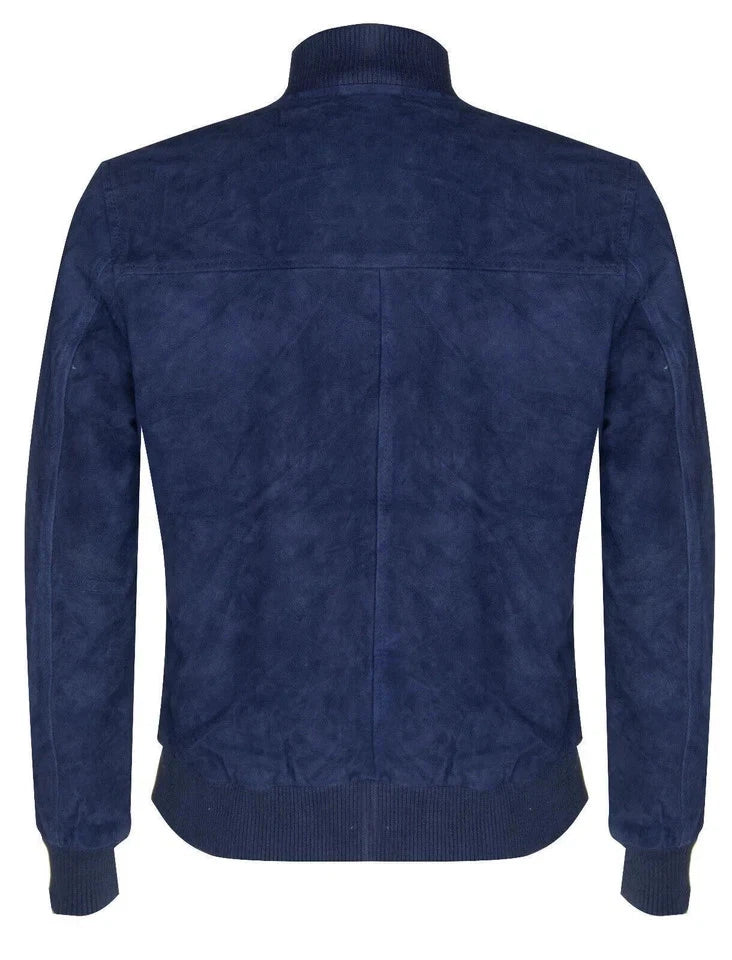 Men's Royal Navy Blue Suede Original Premium Leather MA-1 Bomber Jacket