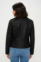 Women's Black Premium Lambskin Original Leather Biker Jacket – bomber jacket, back view – Kamercio