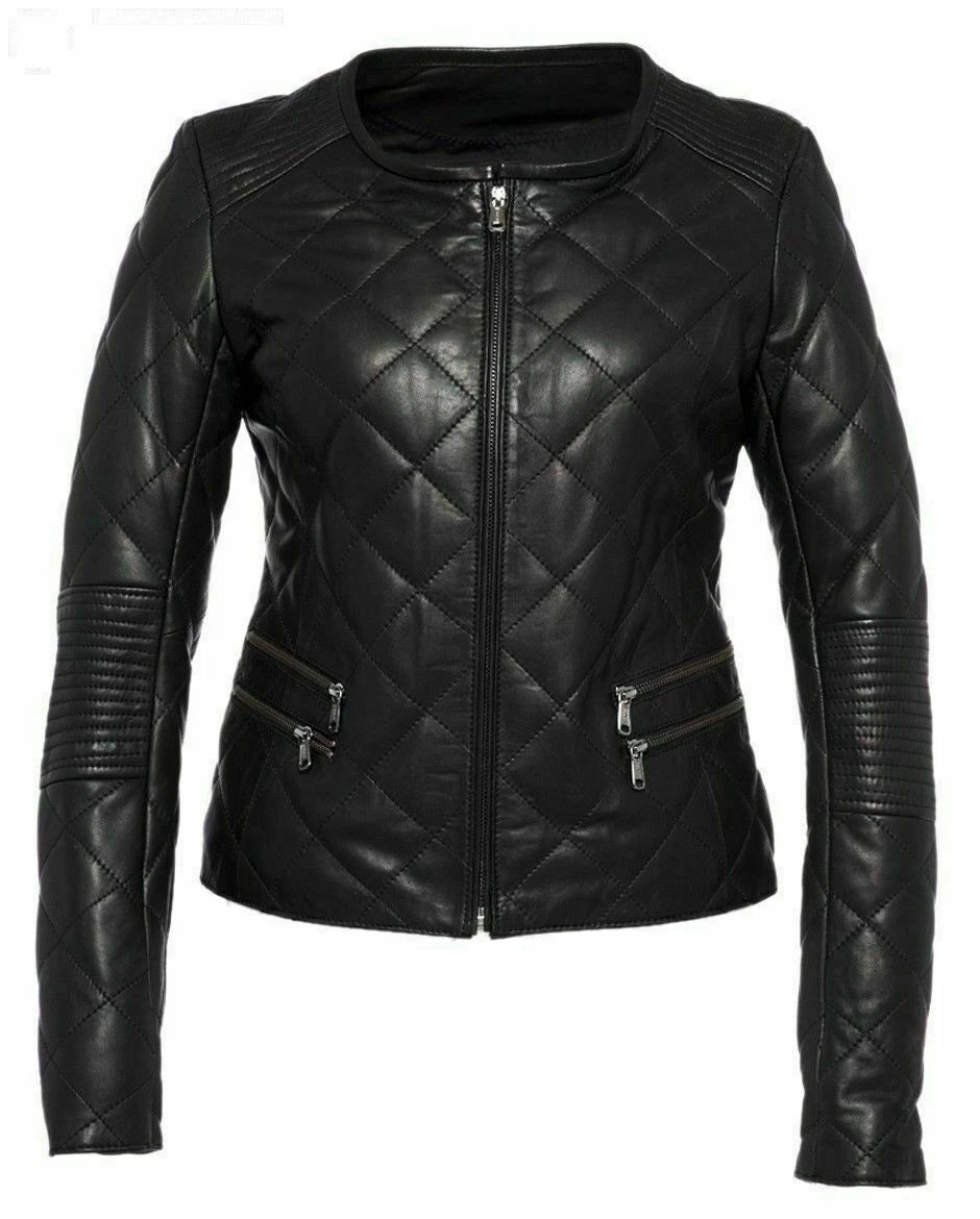 Women's Black Quilted Lambskin Original Premium Leather Jacket