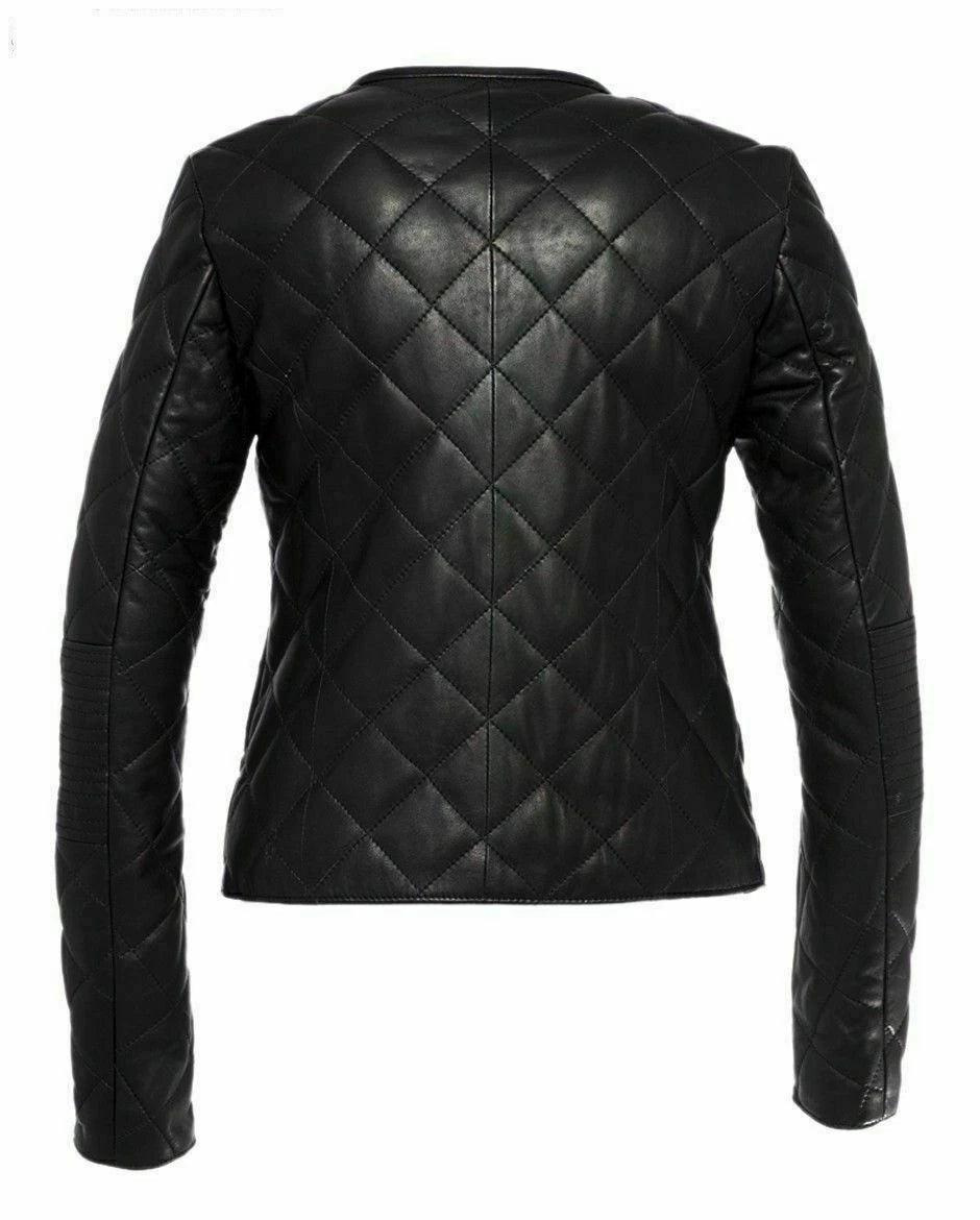 Women's Black Quilted Lambskin Original Premium Leather Jacket