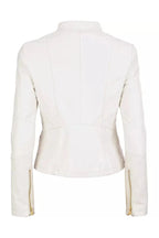 Women's Cream White Lambskin Premium Original Leather Moto Jacket with Gold Hardware