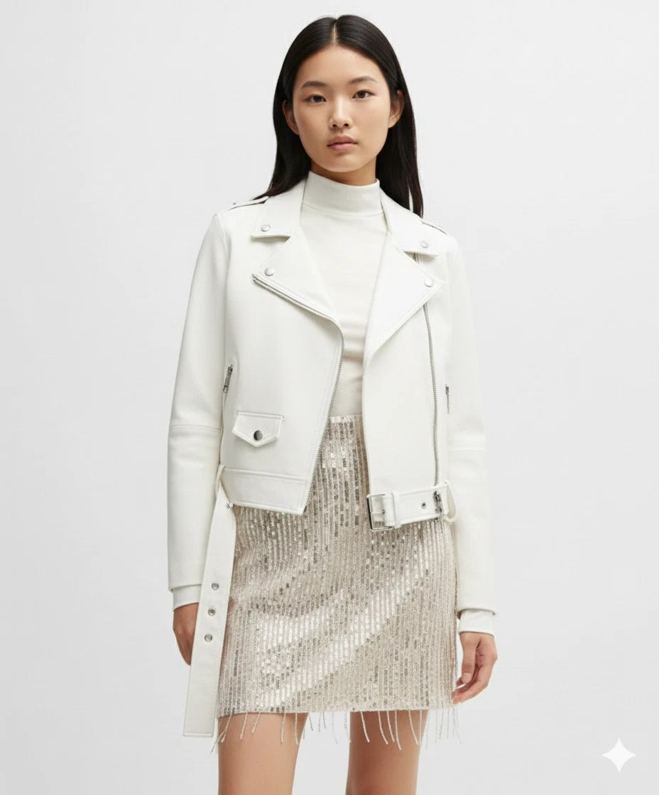 Women's Lambskin Premium Original Leather Classic Biker Jacket