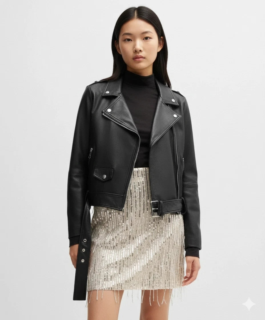 Women's Lambskin Premium Original Leather Classic Biker Jacket