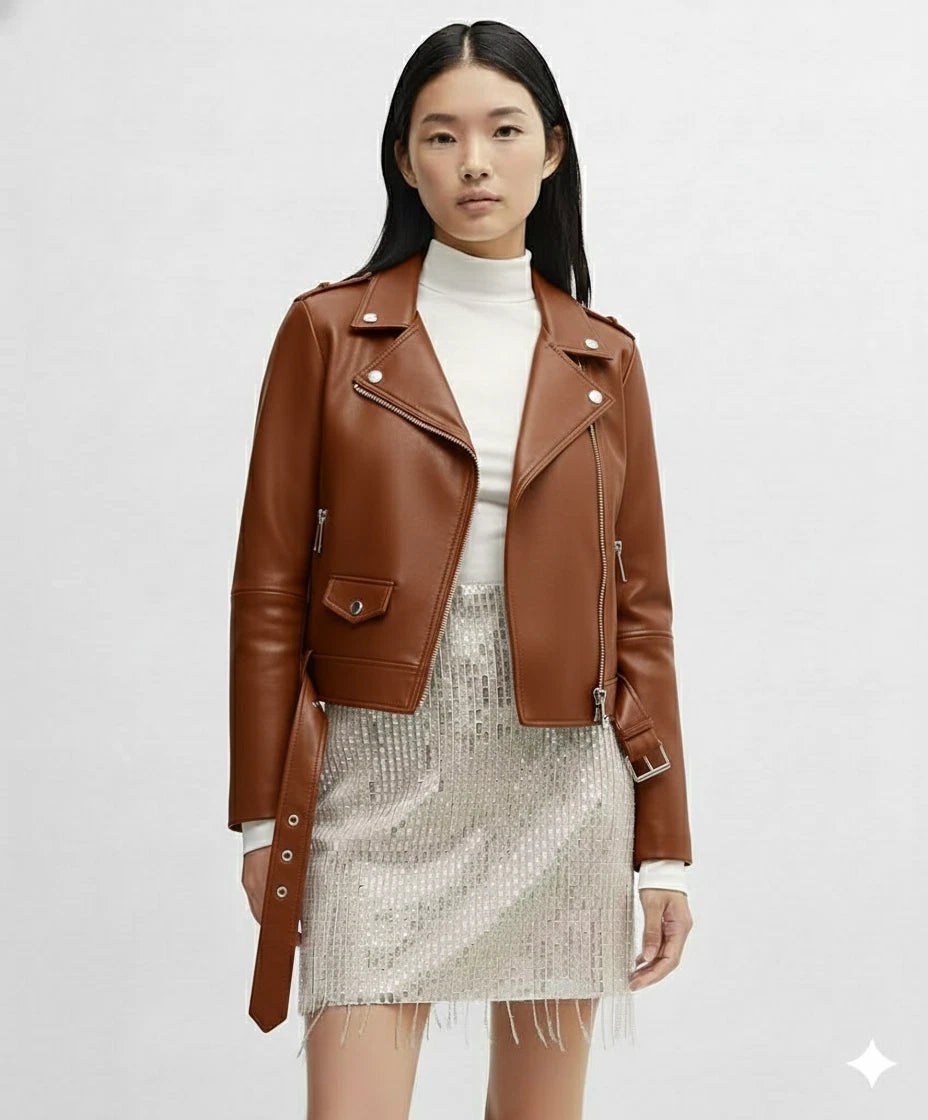 Women's Lambskin Premium Original Leather Classic Biker Jacket