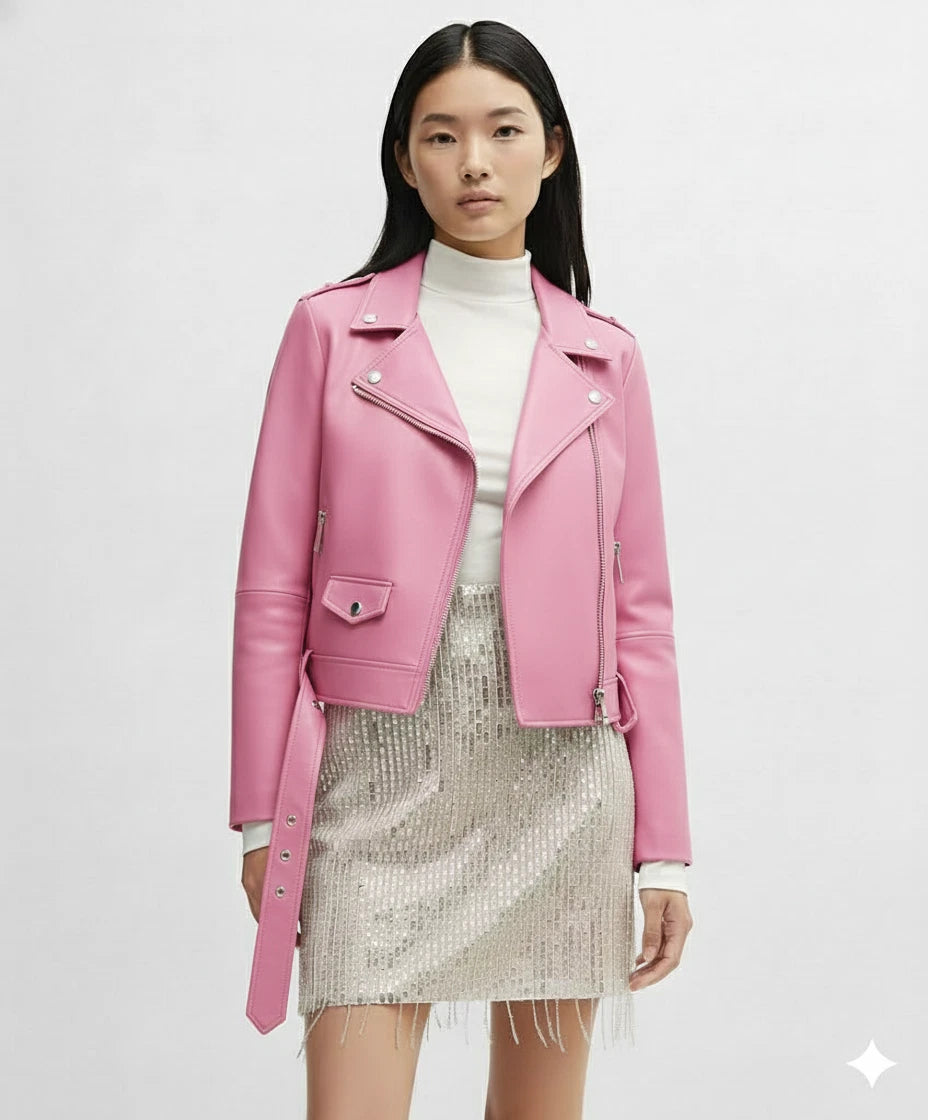 Women's Lambskin Premium Original Leather Classic Biker Jacket