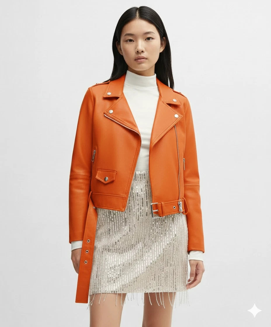 Women's Lambskin Premium Original Leather Classic Biker Jacket