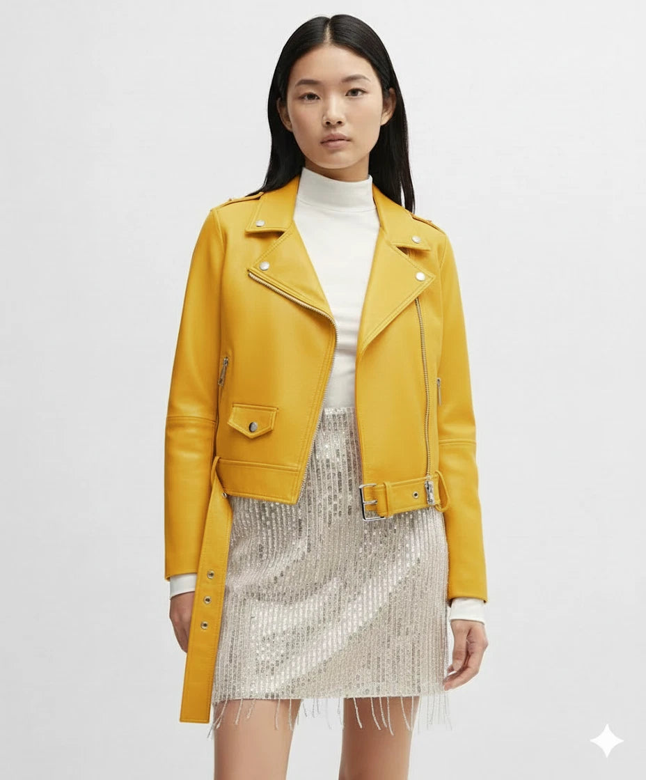 Women's Lambskin Premium Original Leather Classic Biker Jacket