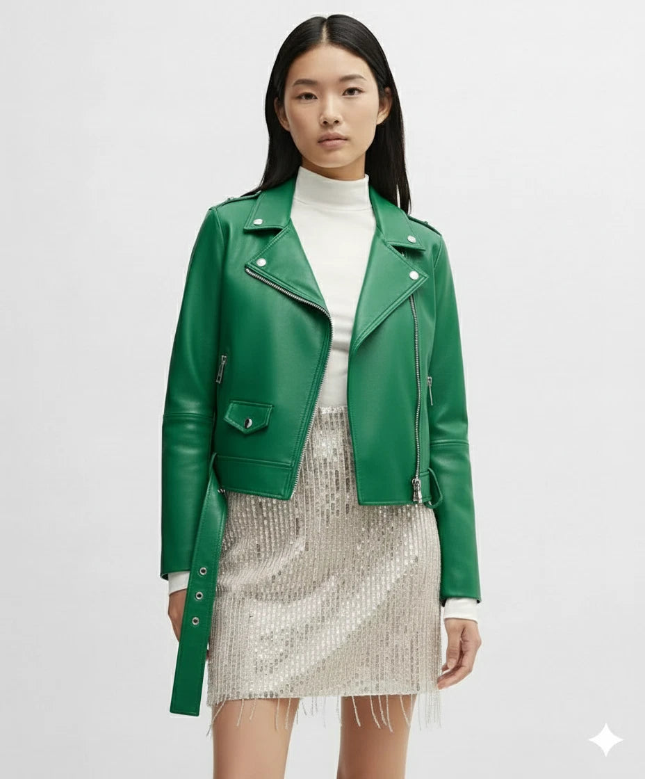 Women's Lambskin Premium Original Leather Classic Biker Jacket