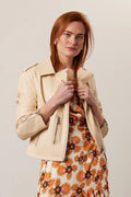 Women's Beige Cropped Biker Premium Original Leather Jacket – Kamercio Leather