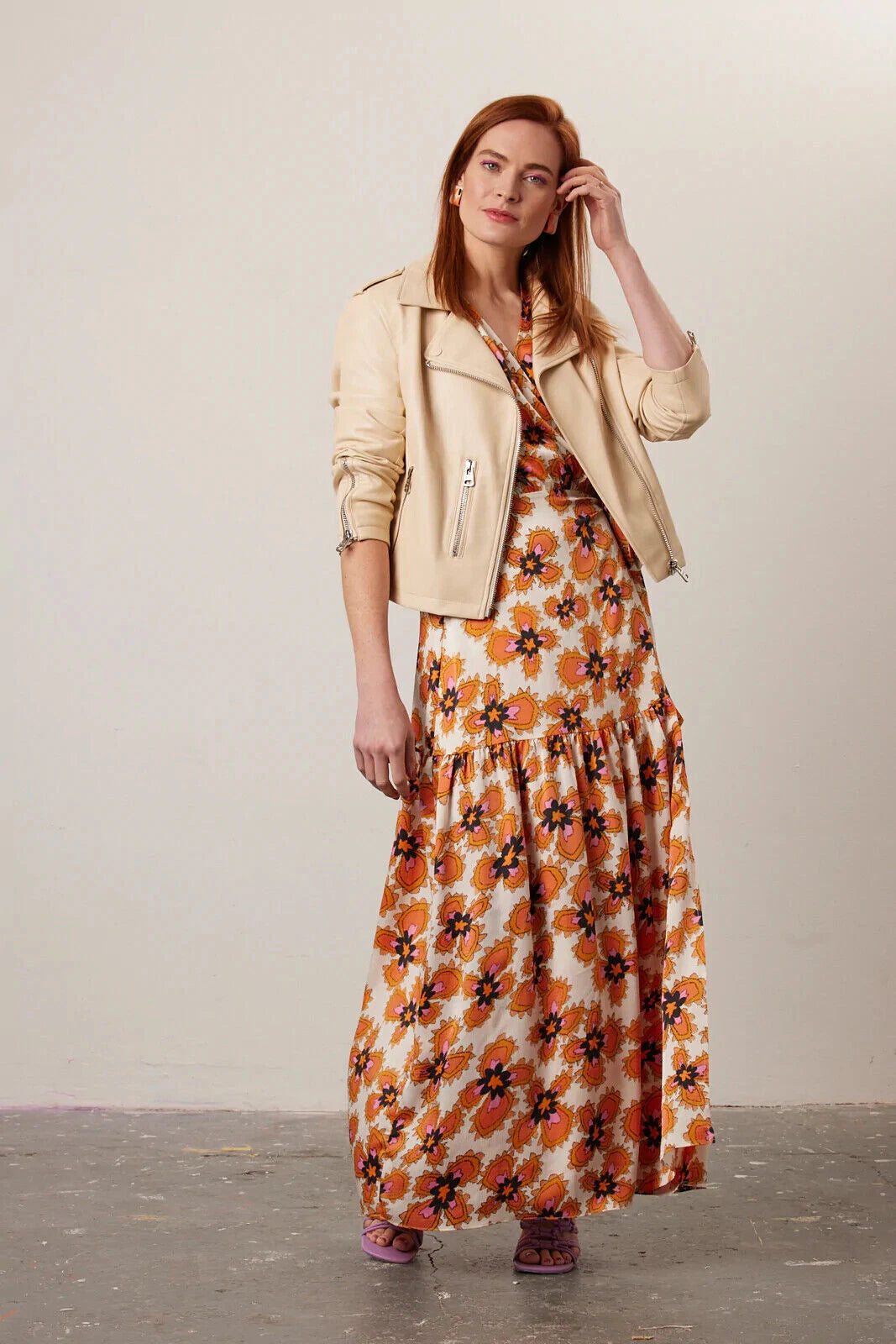 Women's Beige Cropped Biker Premium Original Leather Jacket – Kamercio Leather