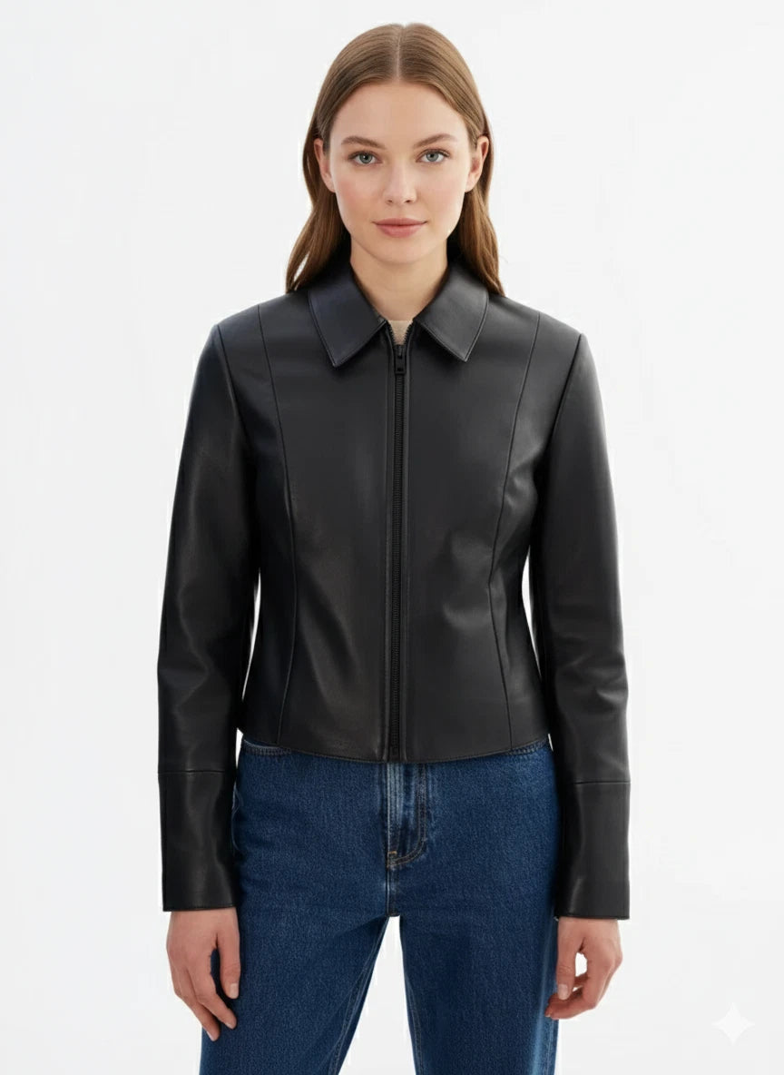 Women's Black Minimalist Zip-Up Original Premium Leather Jacket – Kamercio Leather