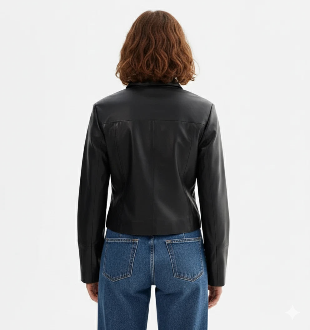 Women's Black Minimalist Zip-Up Original Premium Leather Jacket – Kamercio Leather