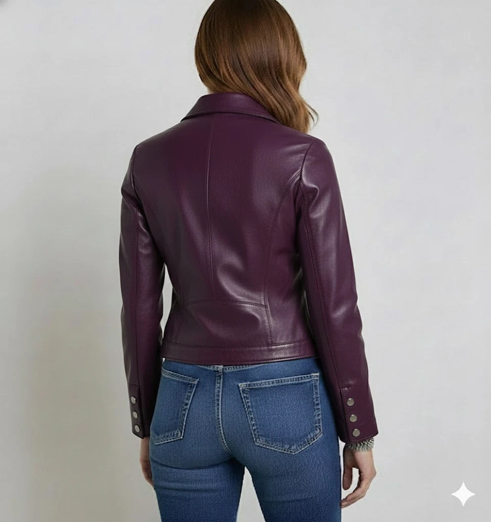 Women's Purple Military Button Leather Jacket – Kamercio Leather