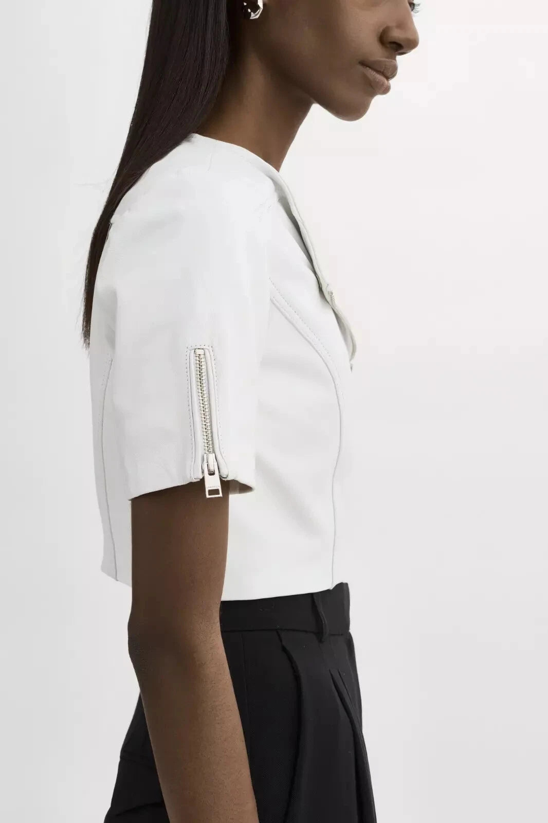 Women's White Cropped Short-Sleeve Biker Original Premium Leather Jacket – Kamercio Leather