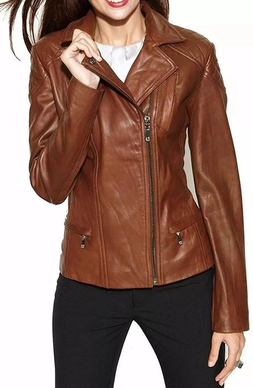 Women's Tan Brown Zip Original Premium Leather Jacket – Kamercio Leather