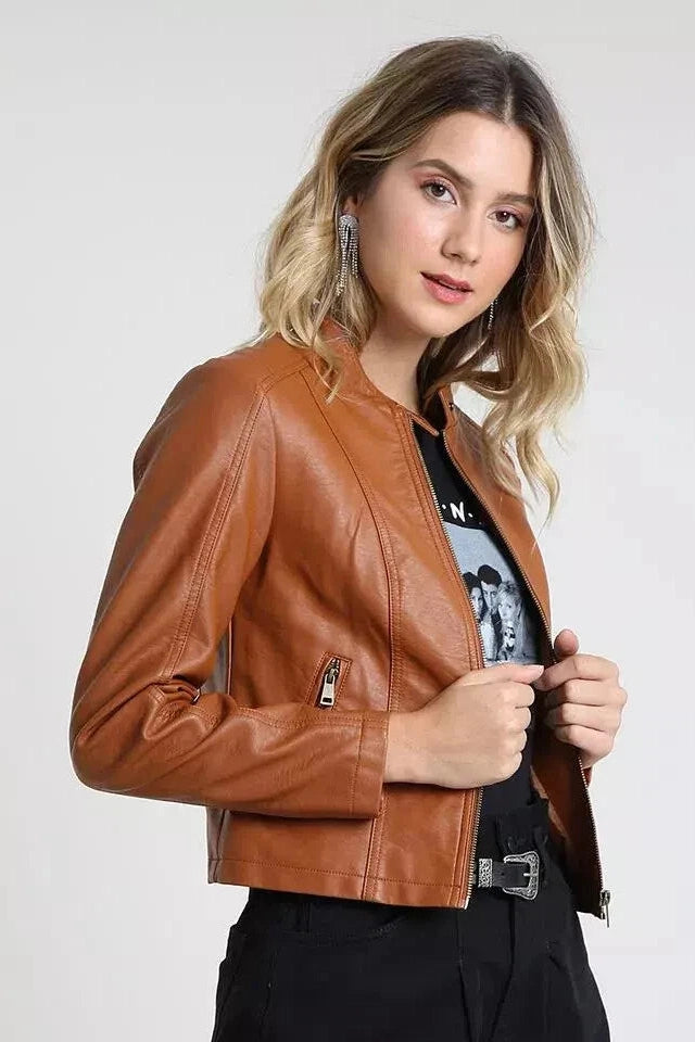 Women's Brown Racer Leather Jacket – Kamercio Leather