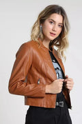 Women's Brown Racer Leather Jacket – Kamercio Leather