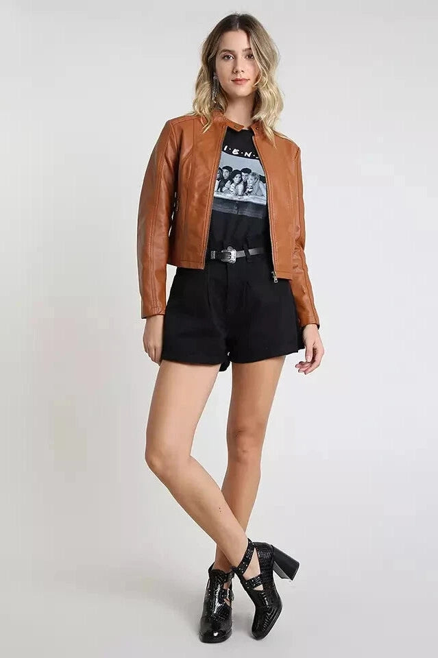 Women's Brown Racer Leather Jacket – Kamercio Leather