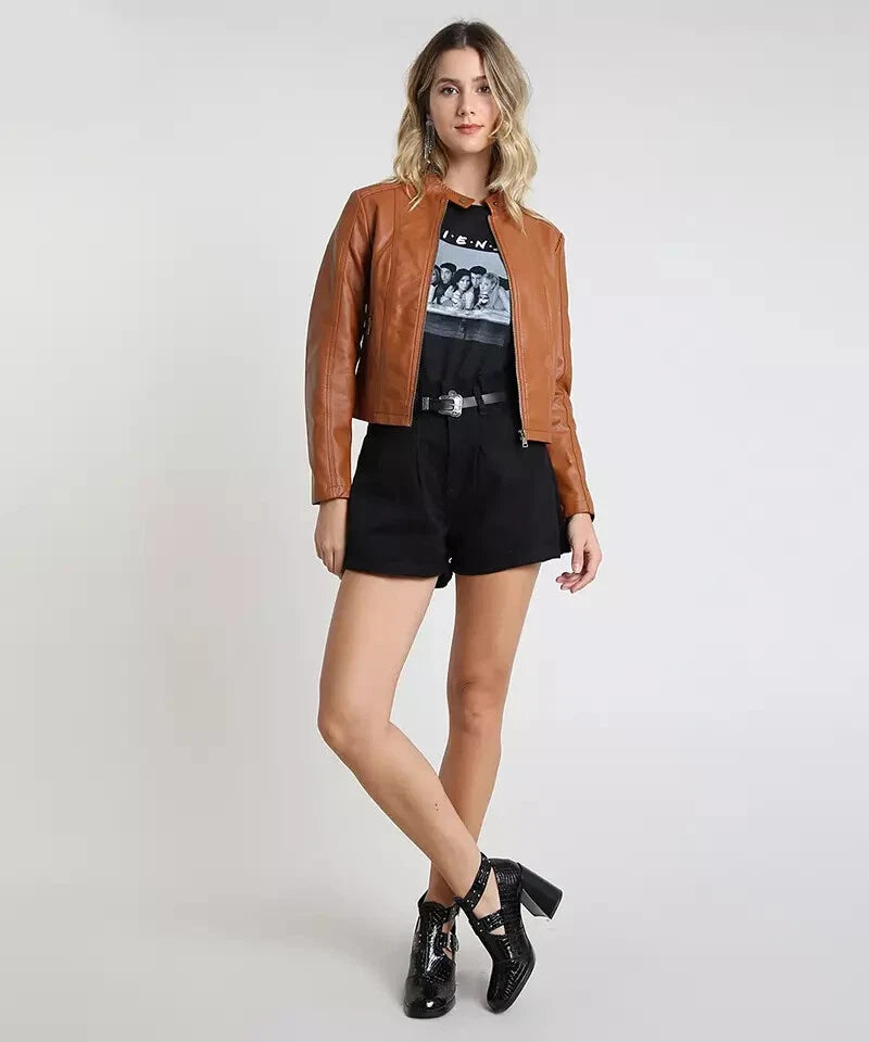 Women's Brown Racer Leather Jacket – Kamercio Leather
