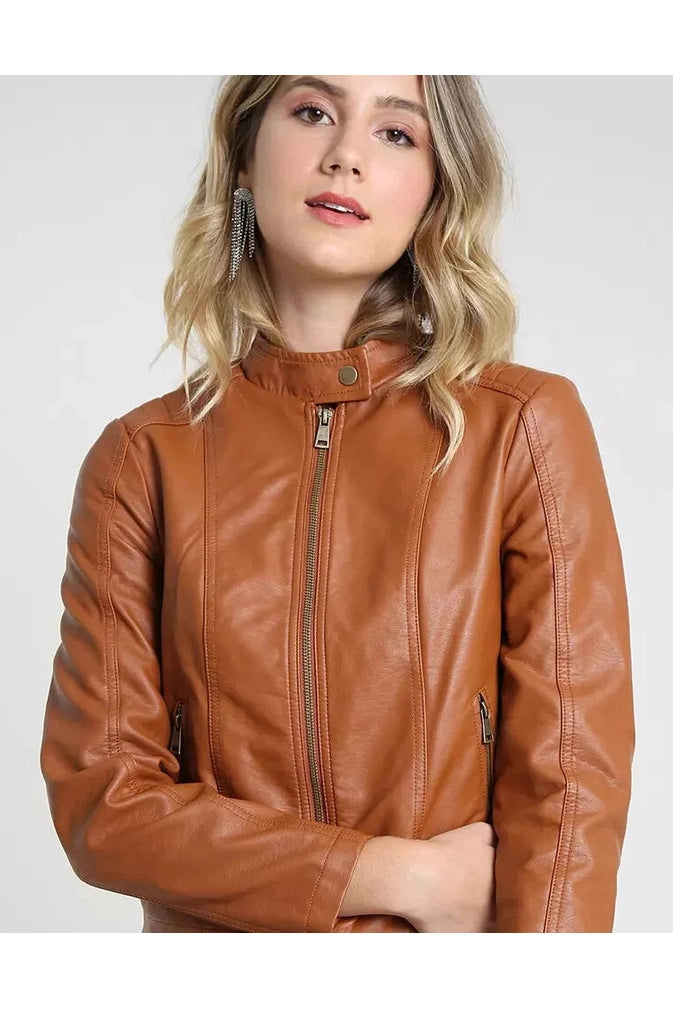 Women's Brown Racer Leather Jacket – Kamercio Leather