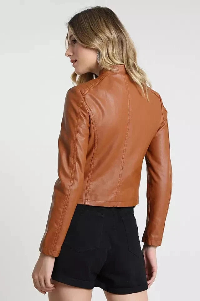 Women's Brown Racer Leather Jacket – Kamercio Leather
