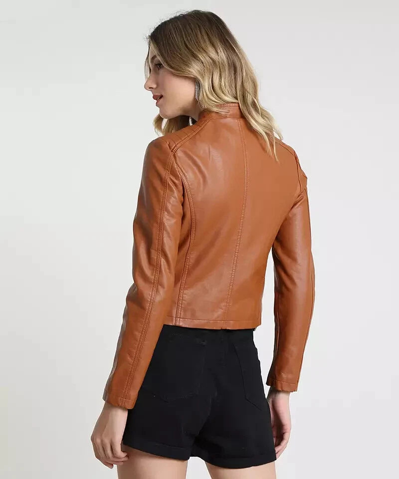 Women's Brown Racer Leather Jacket – Kamercio Leather