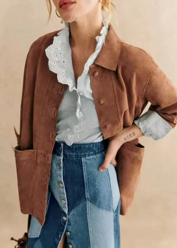 Women's Brown Lambskin Premium Original Suede Leather Jacket