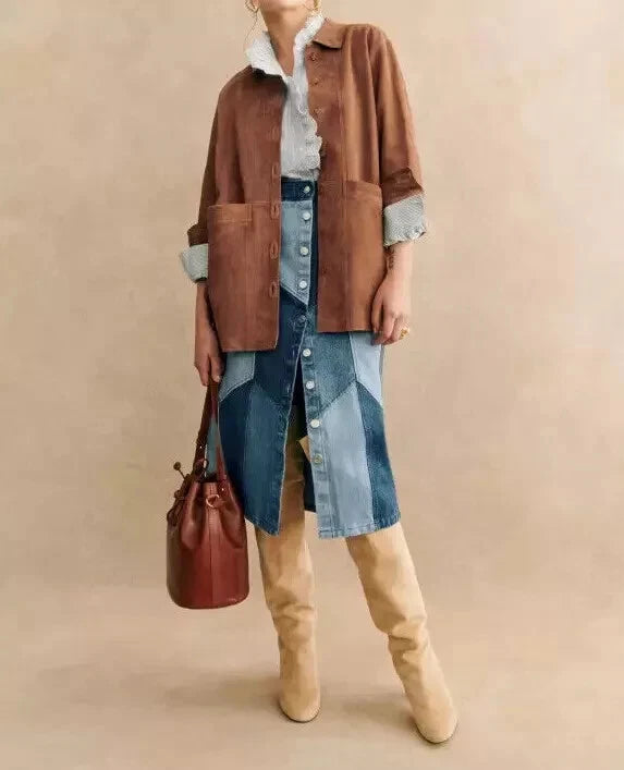 Women's Brown Lambskin Premium Original Suede Leather Jacket