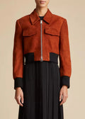 Women's Brown Lambskin Suede Cropped Bomber Premium Original Leather Jacket