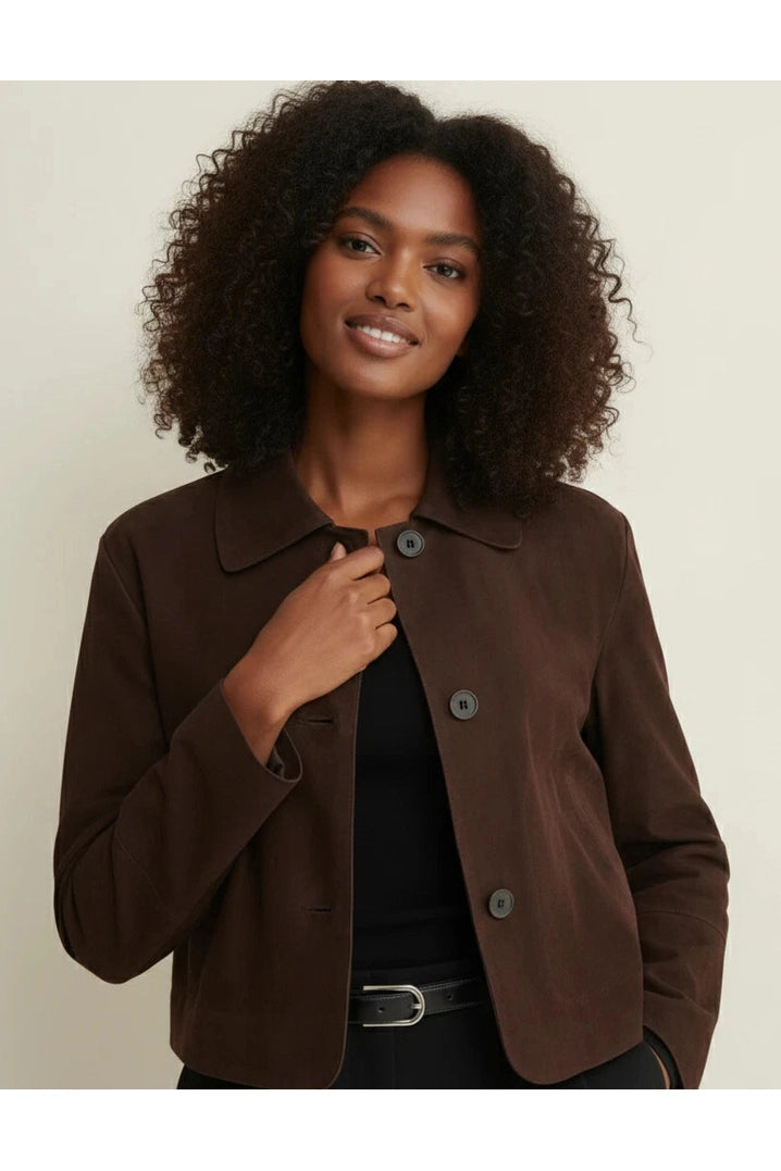 Women's Dark Brown Lambskin Premium Original Leather Button-Front Jacket