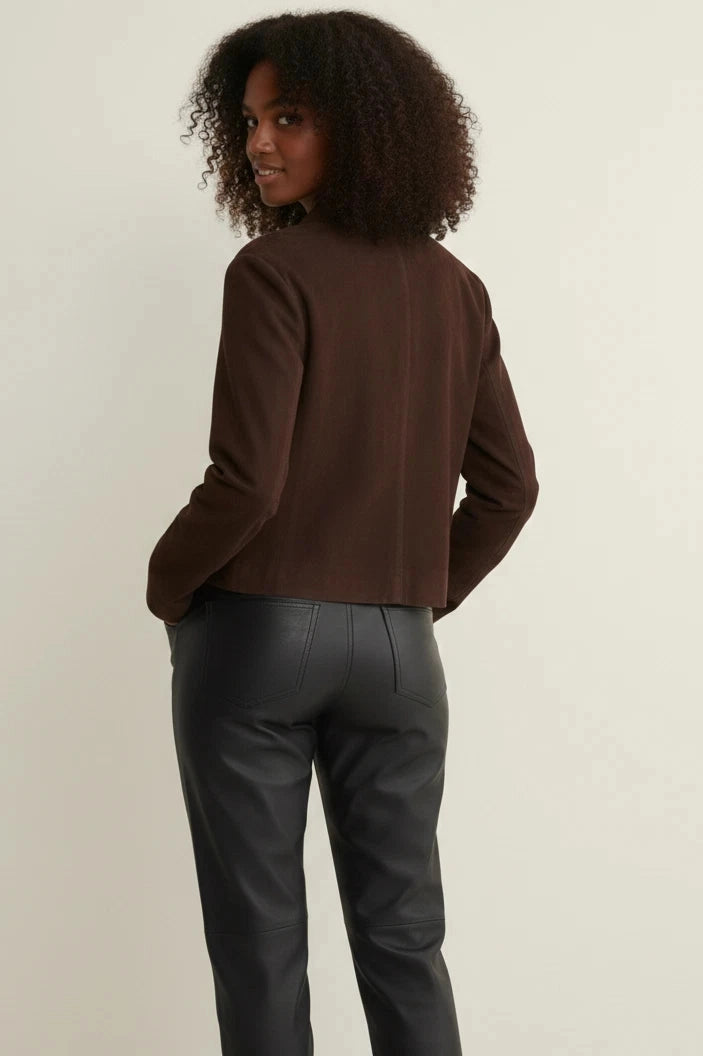 Women's Dark Brown Lambskin Premium Original Leather Button-Front Jacket