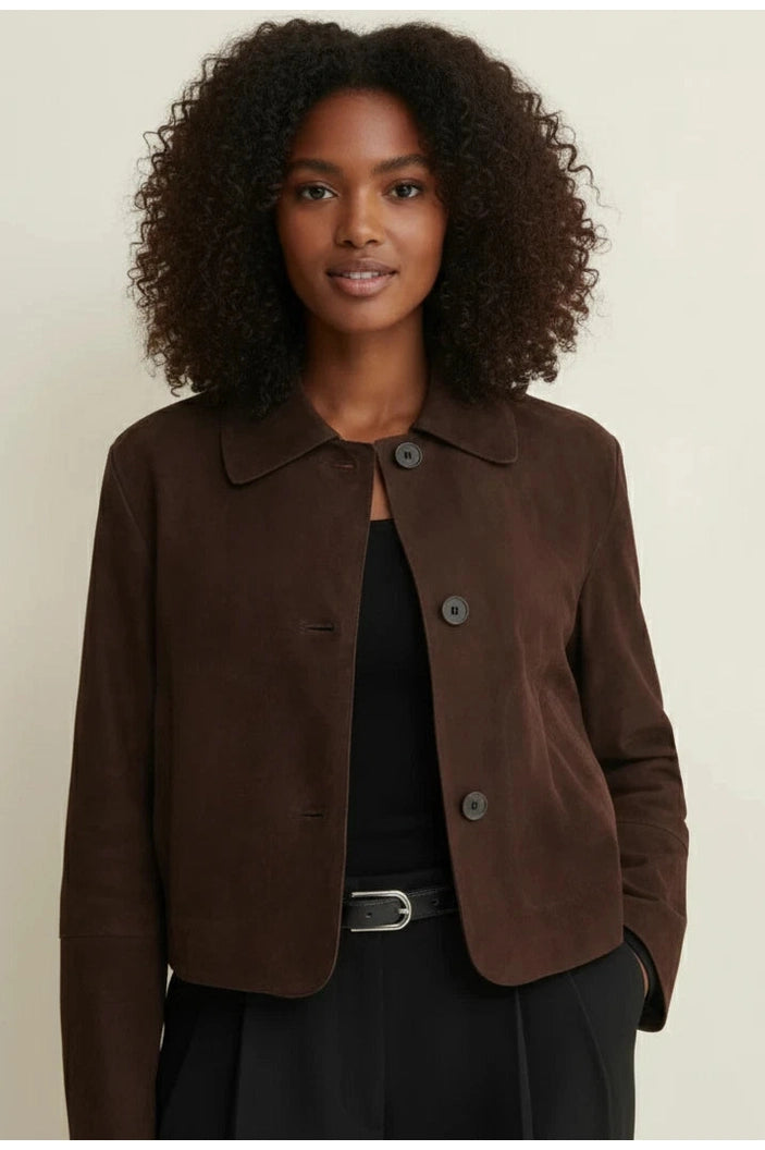 Women's Dark Brown Lambskin Premium Original Leather Button-Front Jacket