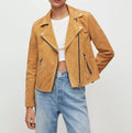 Women's Tan Lambskin Premium Suede Original Leather Biker Jacket