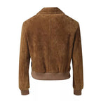 Women's Brown Lambskin Premium Suede Original Leather Bomber Jacket – back view – Kamercio