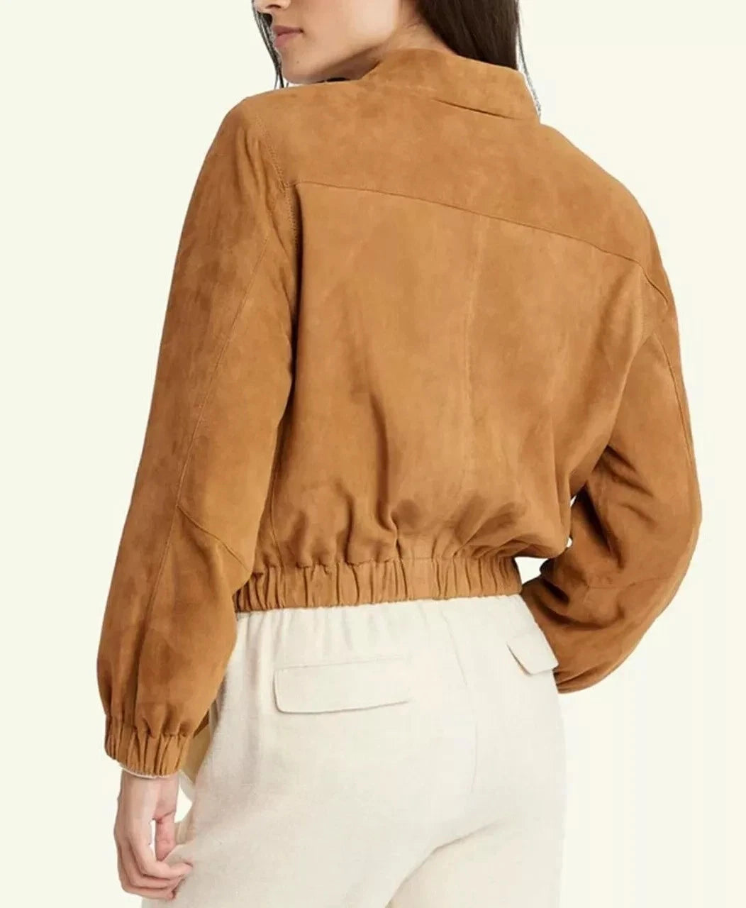 Women's Tan Lambskin Suede Original Leather Oversized Zip Jacket