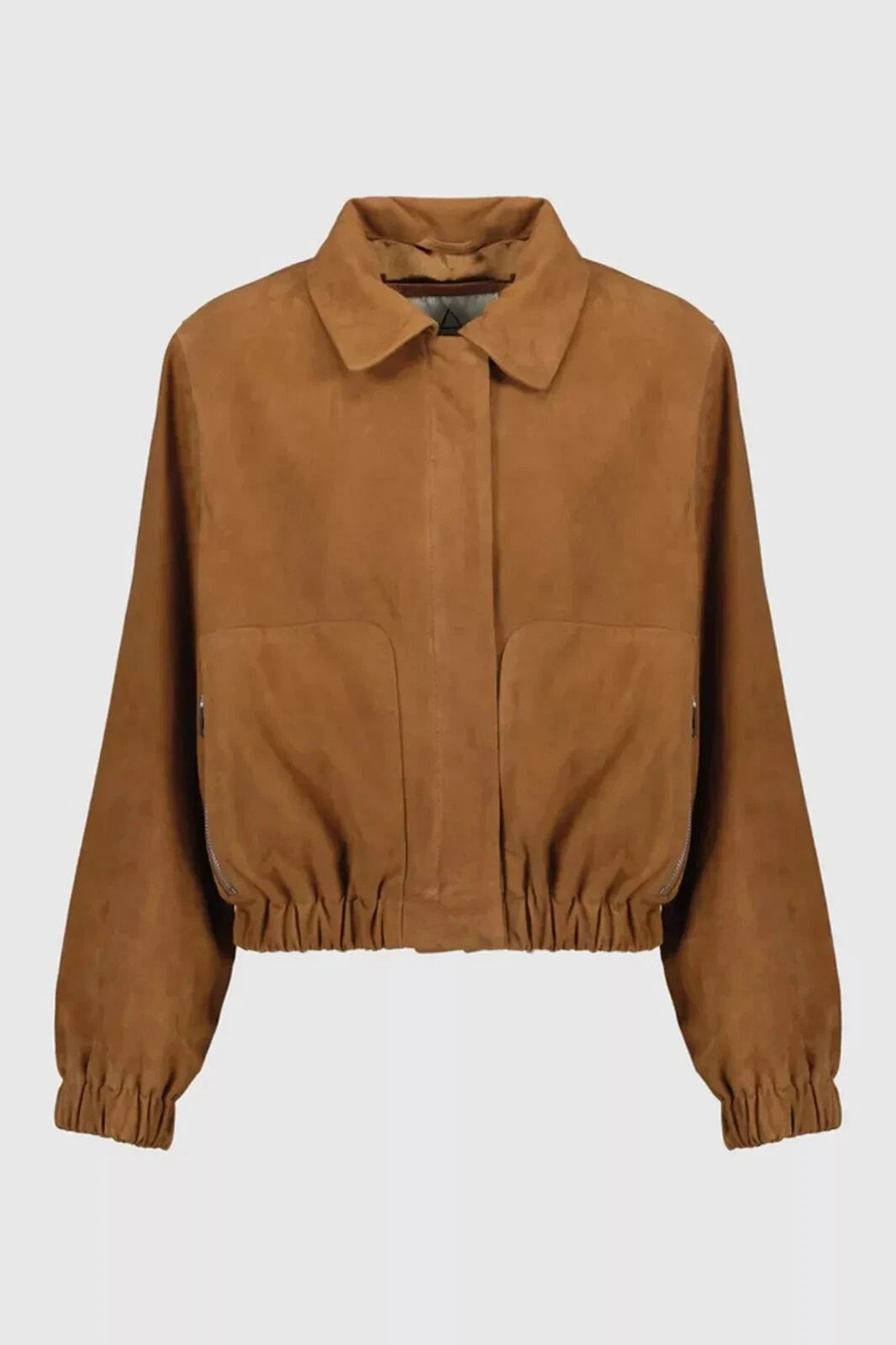 Women's Tan Lambskin Suede Original Leather Oversized Zip Jacket
