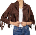 Women's Dark Brown Lambskin Premium Suede Original Leather Fringe Jacket