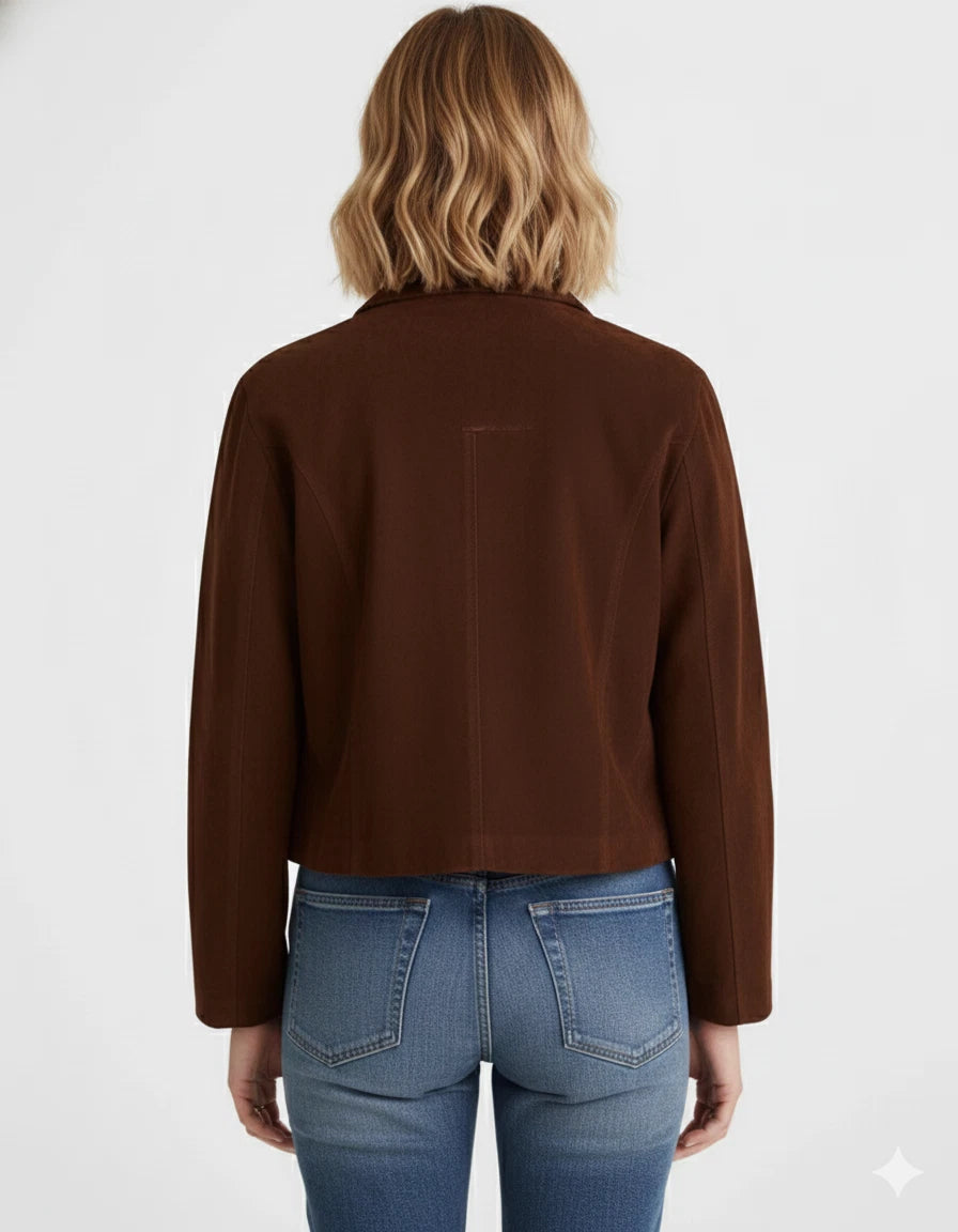 Women's Espresso Brown Lambskin Suede Premium Leather Button-Front Jacket