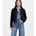 Women's Black Lambskin Suede Premium Leather Cropped Military Jacket