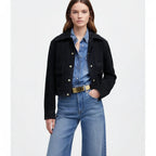 Women's Black Lambskin Suede Premium Leather Cropped Military Jacket