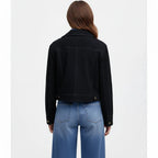 Women's Black Lambskin Suede Premium Leather Cropped Military Jacket