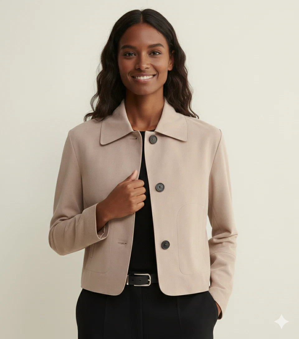 Women's Stone Beige Premium Lambskin Original Leather Button-Front Jacket