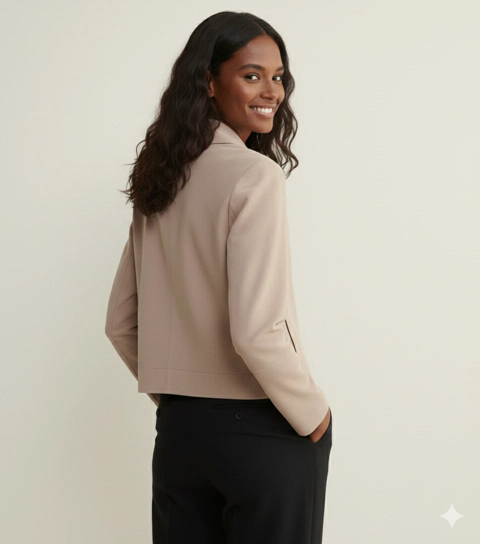 Women's Stone Beige Premium Lambskin Original Leather Button-Front Jacket